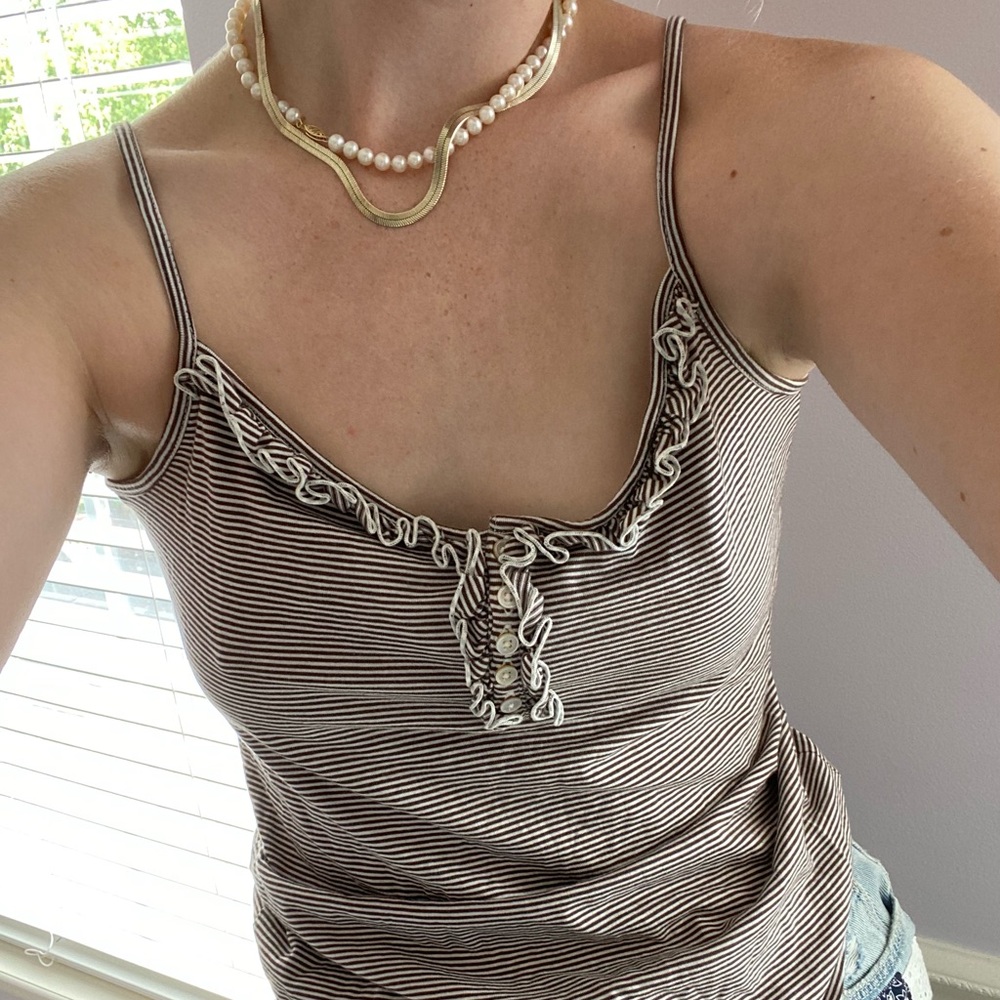 Maroon and White Striped tank top - M